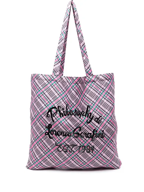 Philosophy Di Lorenzo Serafini logo-print check beach bag Pink A31010759