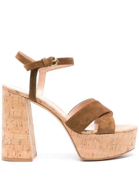 Gianvito Rossi 128mm suede platform sandals Brown G3152270RICCSGTEXASCORKTECO