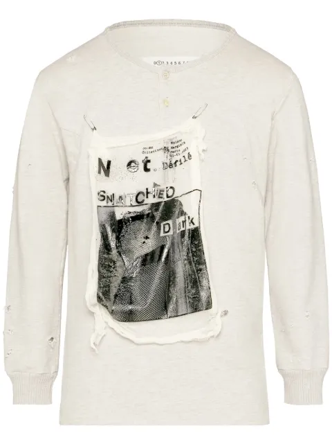 Maison Margiela Invitation distressed cotton sweatshirt Neutrals S51GU0131S25585