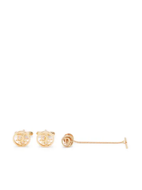 Christian Dior Pre-Owned 1990s logo-letters brooch and cufflinks set Gold 1501449