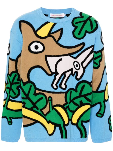 Walter Van Beirendonck Wisdom intarsia-knit wool jumper Blue 5007