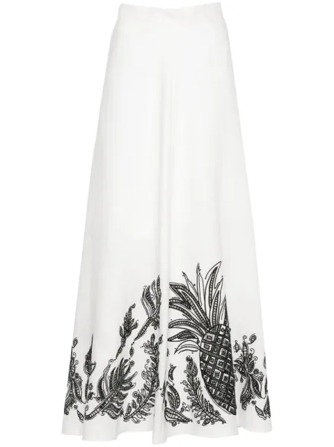 Dorothee Schumacher pineapple-embroidery A-line linen skirt White 548805