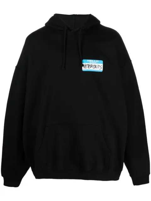 VETEMENTS Name-tag printed hoodie Black UE64HD900B