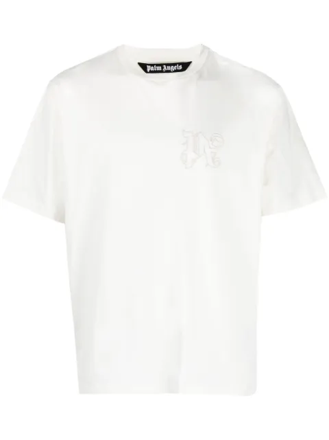 Palm Angels logo-embroidered cotton T-shirt Neutrals PMAA089R24JER001