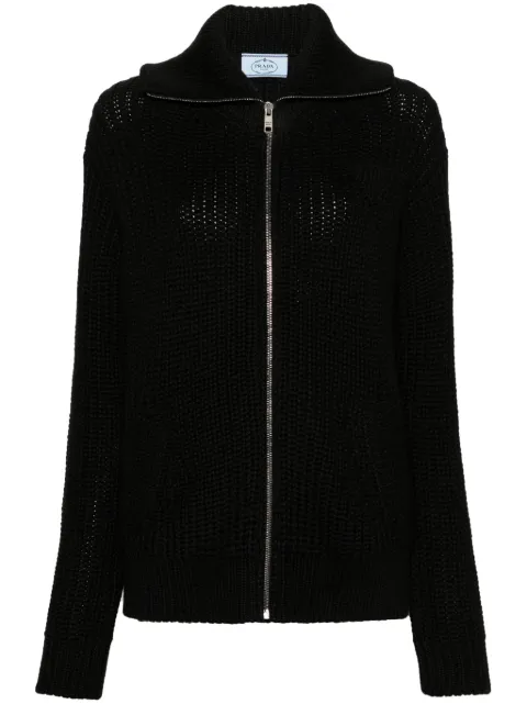 Prada enamel-triangle zip-up cardigan Black P25I99S21210KM