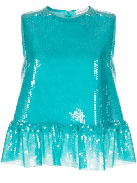 Nina Ricci sequin-embellished sleeveless top Blue 23ACTO011PL0437