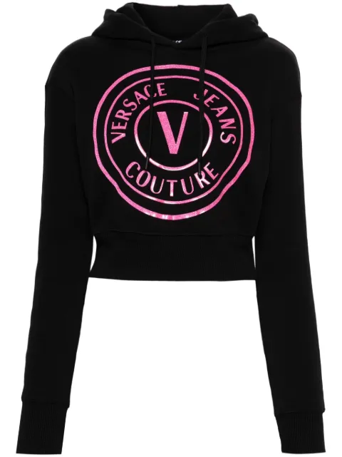 Versace Jeans Couture logo-print cropped hoodie Black 76HAIG05CF01G