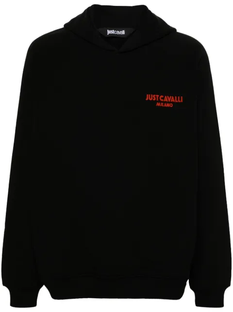 Just Cavalli flocked-logo cotton hoodie Black 76OAIC11CF602