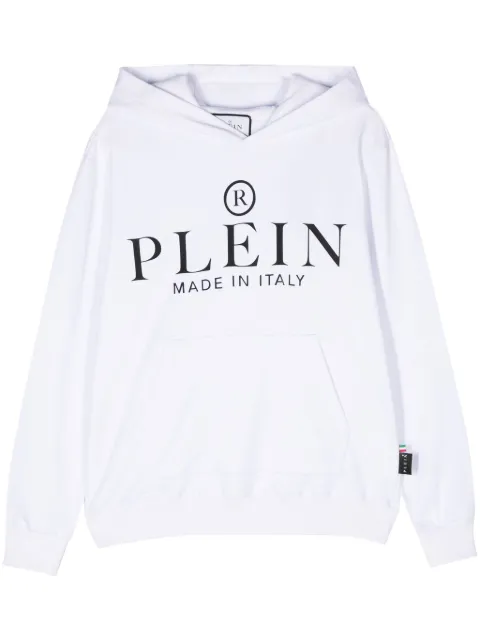 Philipp Plein logo-appliqué cotton hoodie White SACCMJB2700PJO002N