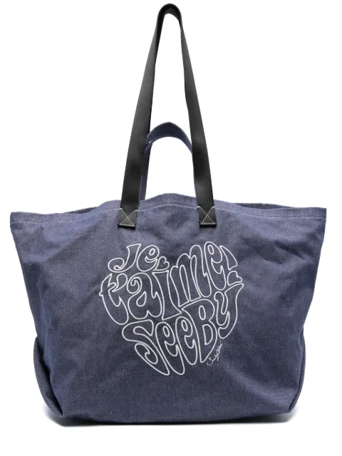 See by Chloé large Je T'aime denim tote bag Blue CHS24SSC32E38