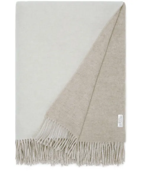 Brunello Cucinelli two-tone fringed cashmere blanket Neutrals MPLA8AAABC001