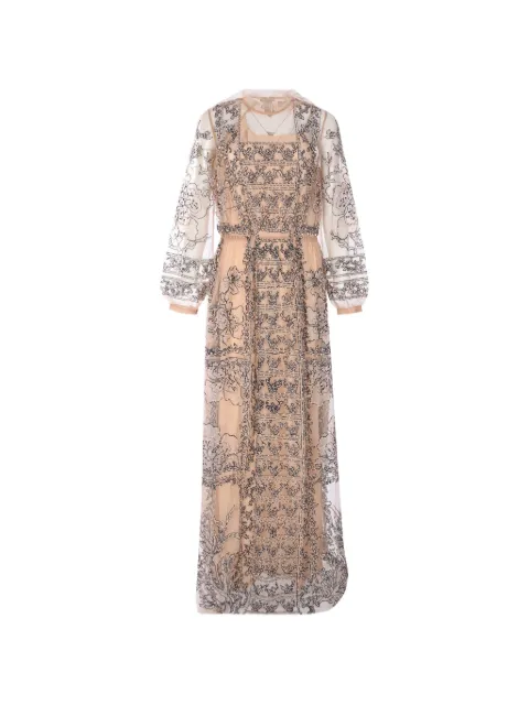Biyan embroidered beaded tulle maxi dress Neutrals DBFW23016