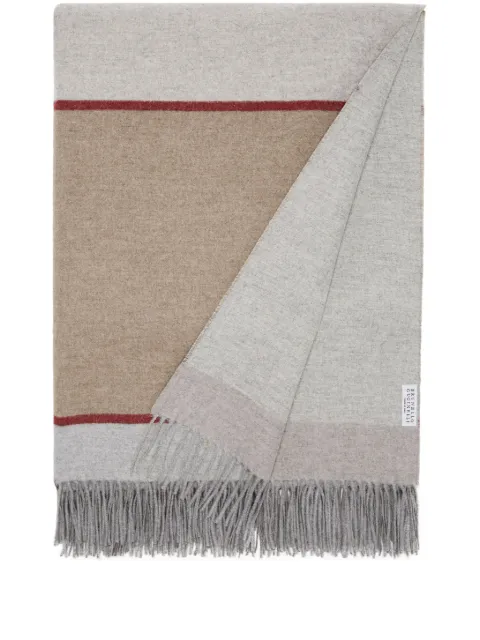 Brunello Cucinelli fringed colour-block silk blanket Neutrals MPAG90150LCK289