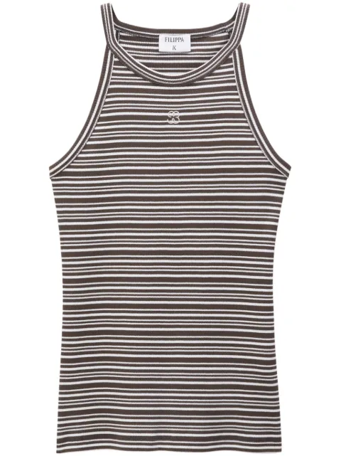 Filippa K monogram-embroidered striped organic cotton tank top Brown 30434