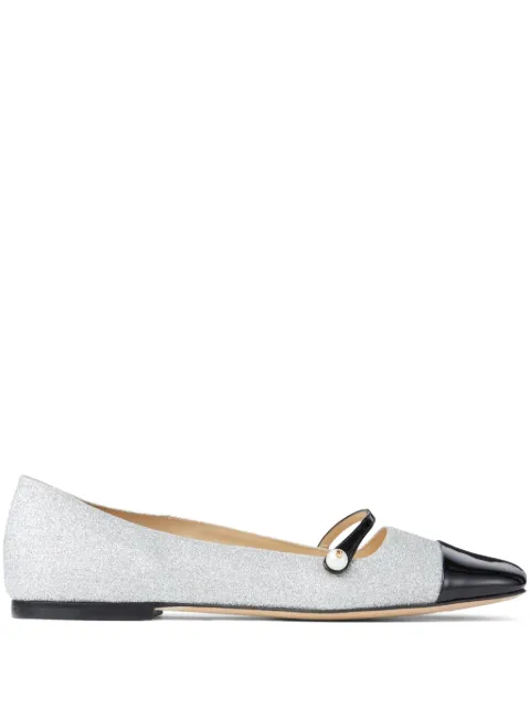 Jimmy Choo Elisa leather ballerina shoes Silver ELISAFLATPFGBLACKSILVER