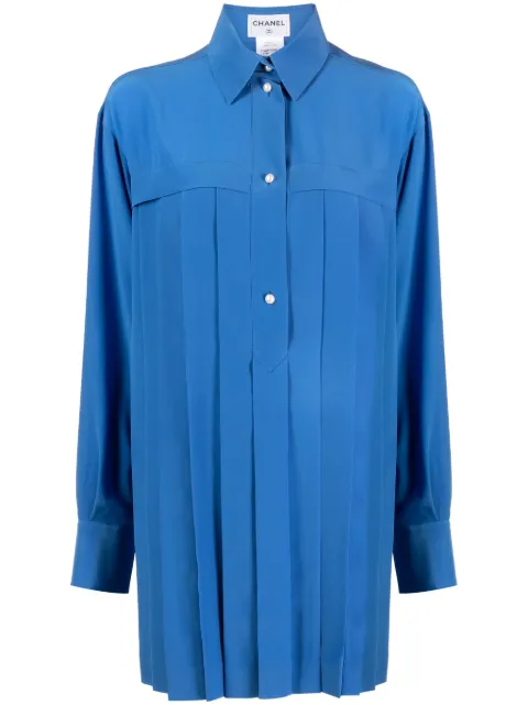 CHANEL Pre-Owned pleated silk shirt Blue CSANARCHASHIRT7622