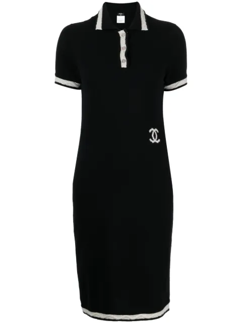 CHANEL Pre-Owned 2004 CC-logo cashmere polo dress Black 04AP24393V01664B2581