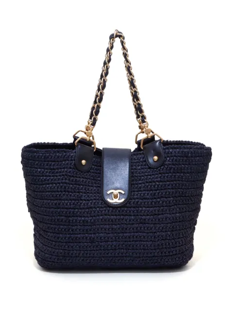 CHANEL Pre-Owned 2005-2006 CC turn-lock straw tote bag Blue FF3248