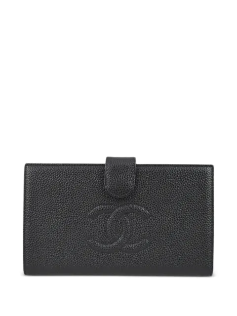 CHANEL Pre-Owned 2002 CC Long leather wallet Black 7906236
