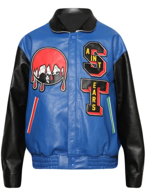 SAINT MXXXXXX x Denim Tears leather varsity jacket Blue SMA230000C24