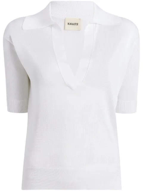 KHAITE The Julita V-neck polo top White 9521429183