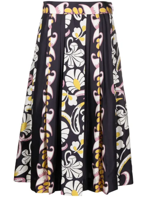 Tory Burch floral-print pleated silk skirt Black 157458