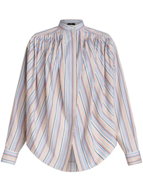 ETRO striped gathered cotton blouse Blue WRIA000699TR546