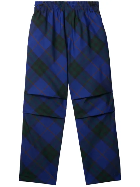 Burberry EKD-embroidered checkered twill trousers Blue 8083372