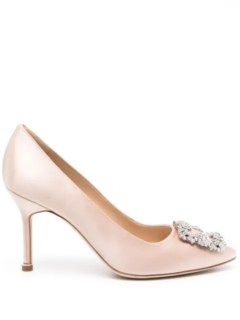 Manolo Blahnik Hangisi crystal-embellished heeled pumps Neutrals 9XX0317