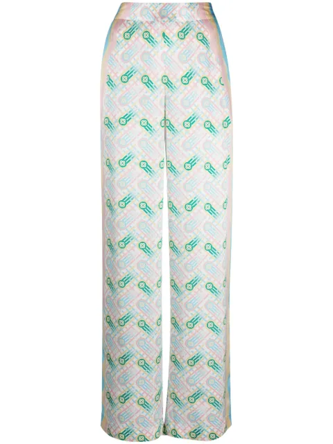 Casablanca graphic-print straight-leg silk trousers Neutrals WPS24TR15