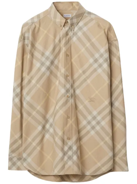 Burberry check-motif embroidered-logo shirt Neutrals 8082194
