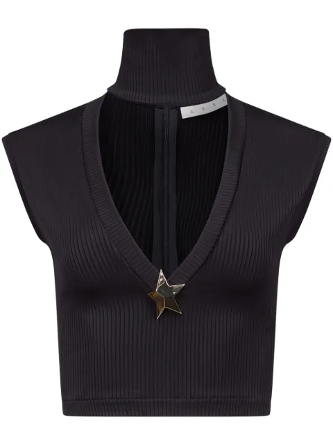 AREA star-stud rib-knit crop top Black 2401T11300