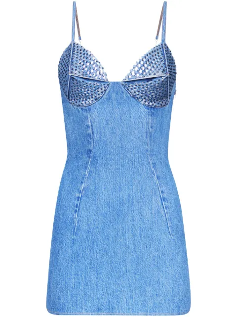 AREA crystal-embellished denim minidress Blue 2401D05301
