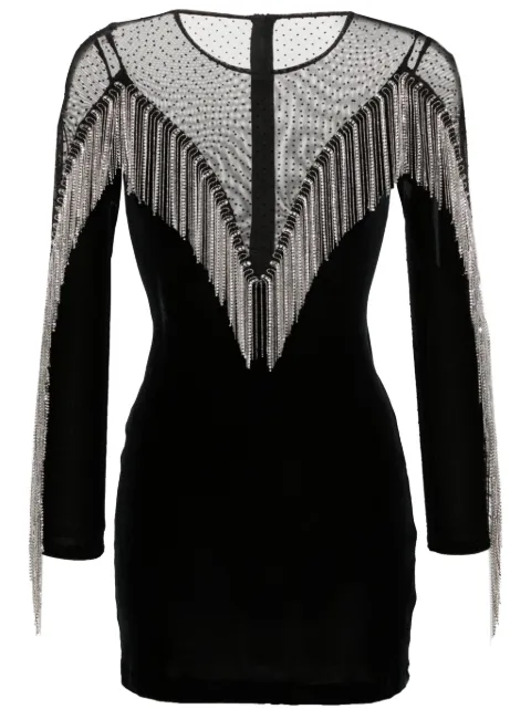 NISSA fringe-detail velvet mini dress Black RS14228