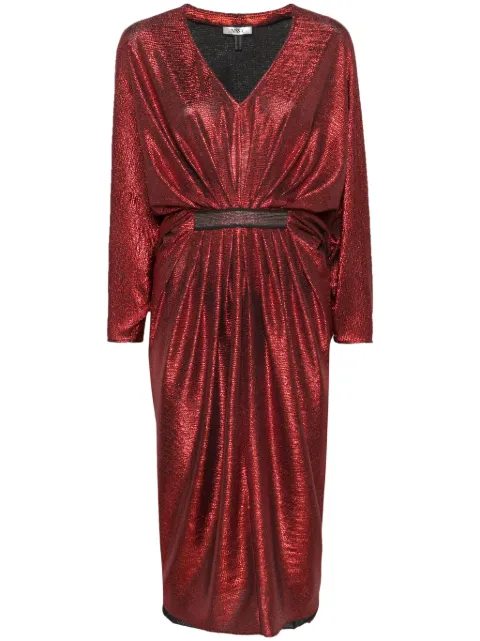 NISSA draped shimmer midi dress Red RS14559RED