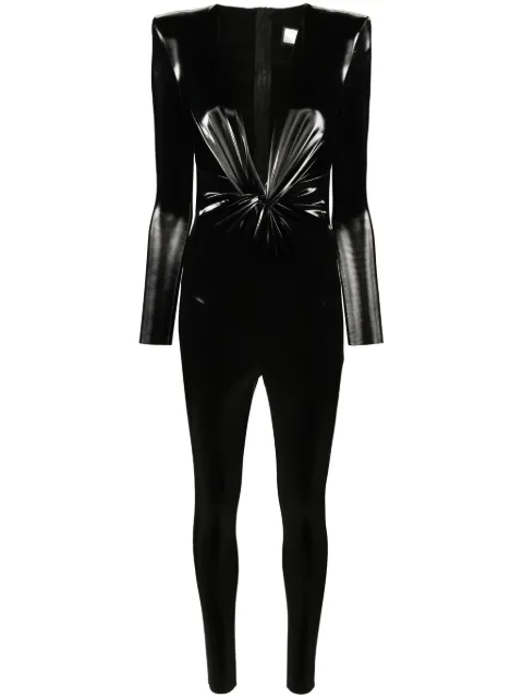 NISSA V-neck high-shine jumpsuit Black SALOS15147BLACK