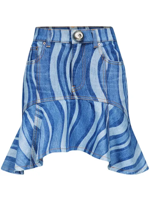 AREA Sunray ruffle-hem denim skirt Blue 2401S06302