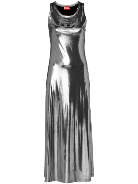 Diesel logo-patch lurex maxi dress Silver A127690THAG