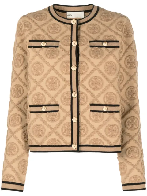 Tory Burch Kendra embossed wool cardigan Brown 157408