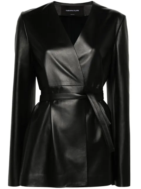 Fabiana Filippi wrap-design leather jacket Black PLD264F209I9090000