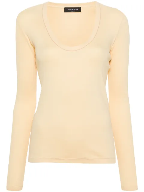 Fabiana Filippi beaded-trim ribbed T-shirt Yellow JED264F103N5660000