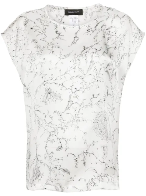 Fabiana Filippi Fabula-print silk satin blouse White TPD274F221