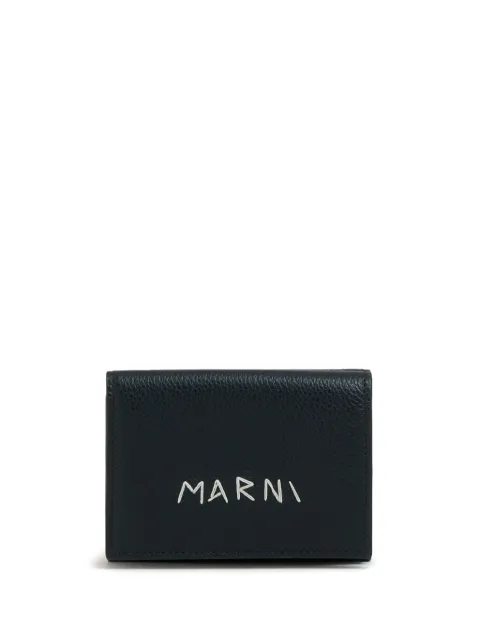 Marni leather trifold wallet with mending-embroidery Black PFMI0097U0P6533