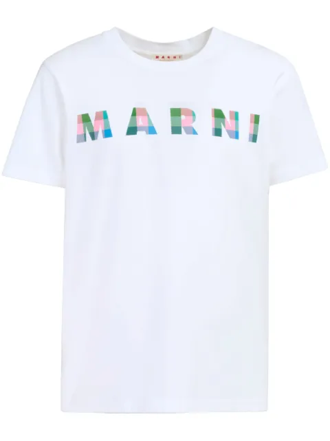 Marni gingham logo-print cotton T-shirt White HUMU0198PTUSCW61