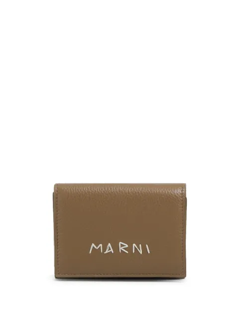Marni leather trifold wallet with mending-embroidery Brown PFMO0105U0P6533