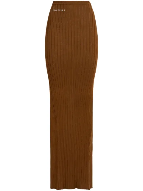 Marni logo-jacquard ribbed skirt Brown GOMD0097A0UFV222