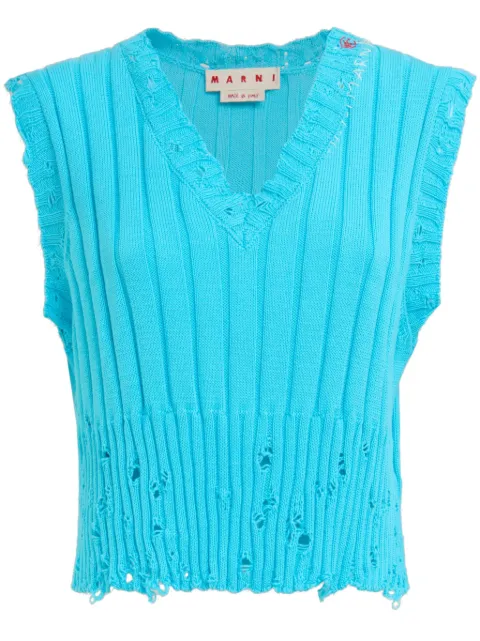 Marni logo-embroidery distressed knitted vest Blue CVMD0126A0UFC655