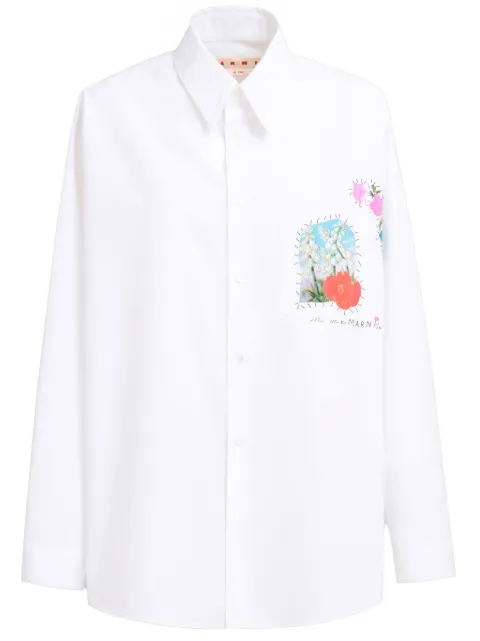 Marni floral-appliqué cotton shirt White CUMU0061SXTCY67