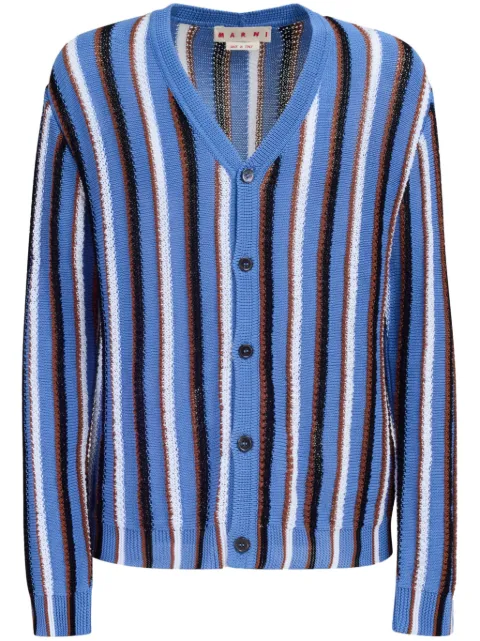 Marni stripe-pattern V-neck cotton cardigan Blue CDMG0131Q0UFCB23