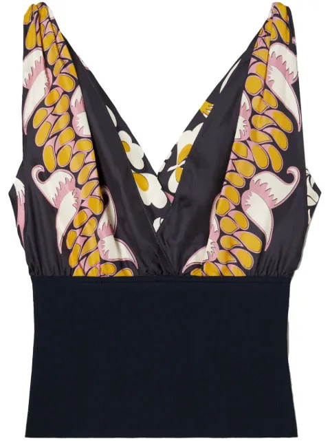 Tory Burch floral-print silk sleeveless top Purple 157389
